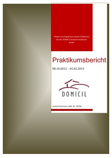 Praktikumsbericht - DOMICIL Seniorenresidenzen