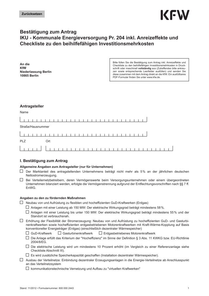 Bestätigung zum Antrag \
