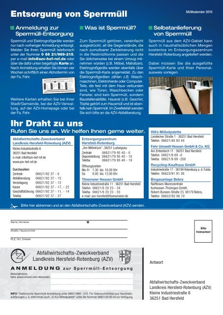 Müllkalender 2013 - Abfallwirtschafts-Zweckverband Landkreis ...