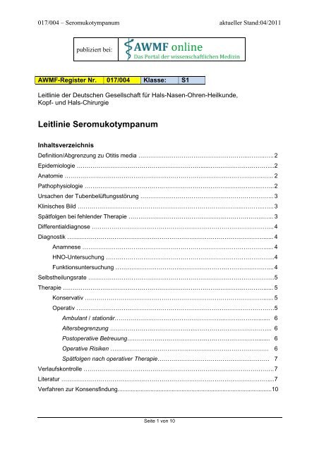 Leitlinie Seromukotympanum - AWMF