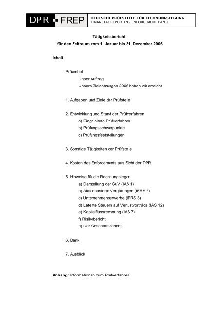Tätigkeitsbericht 2006 - Deutsche Prüfstelle für Rechnungslegung ...