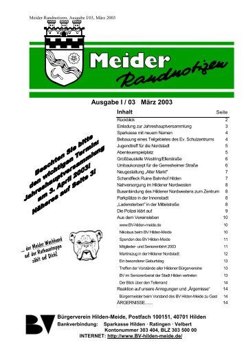 Ausgabe I / 03 März 2003 - Bürgerverein Hilden-Meide eV