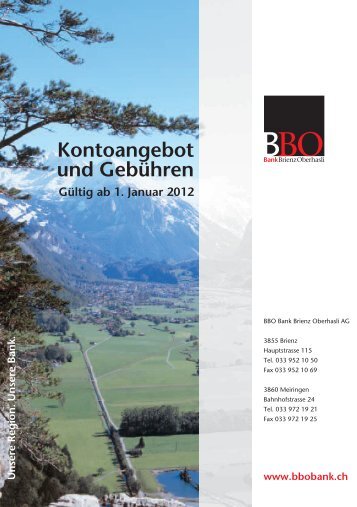 Kontoangebot und Gebühren - Bank Brienz Oberhasli