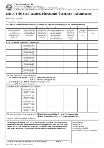 beiblatt für rechtsschutz für grundstückseigentum und miete - D.A.S. ...