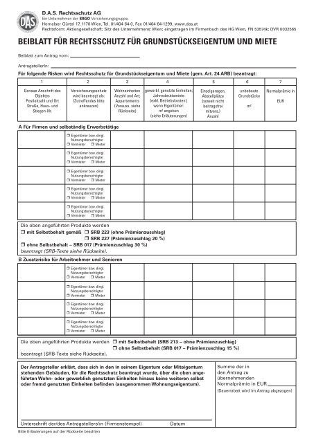 beiblatt für rechtsschutz für grundstückseigentum und miete - D.A.S. ...
