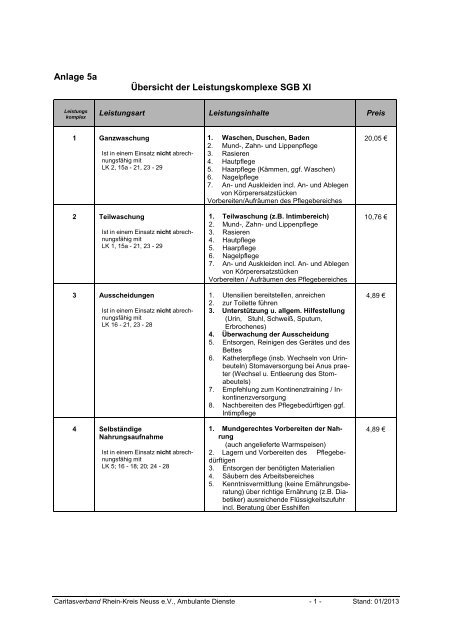 Preisliste SGB XI