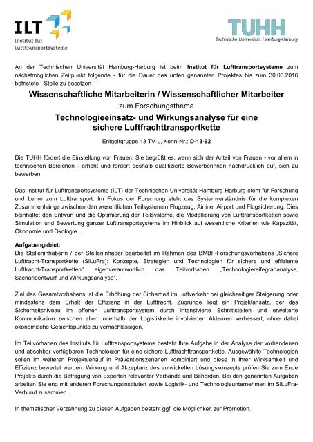 Wissenschaftliche Mitarbeiterin / Wissenschaftlicher ... - TUHH