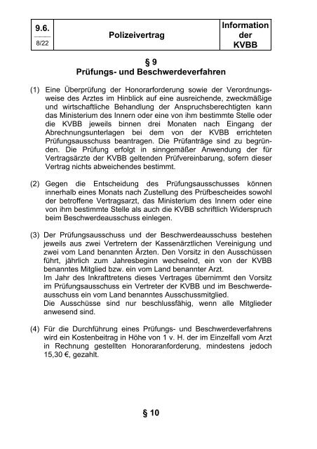Polizeivertrag - Kassenärztliche Vereinigung Brandenburg