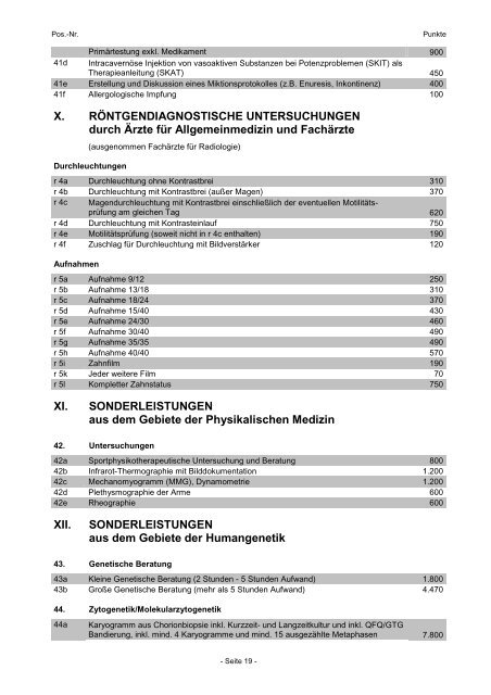 Empfehlungstarife für Privatleistungen - Ärztekammer Niederösterreich