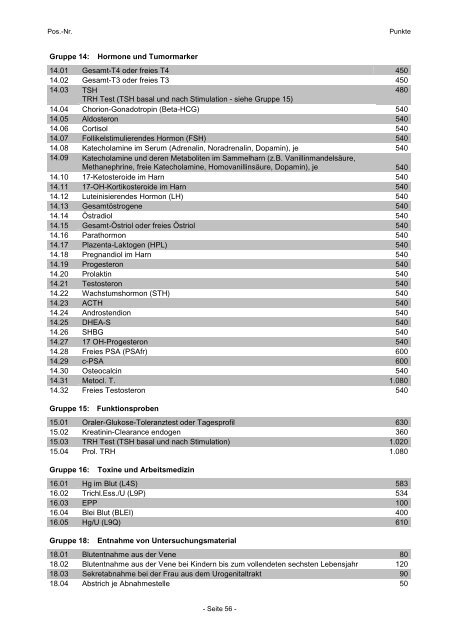 Empfehlungstarife für Privatleistungen - Ärztekammer Niederösterreich