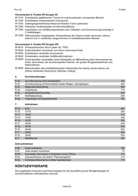 Empfehlungstarife für Privatleistungen - Ärztekammer Niederösterreich