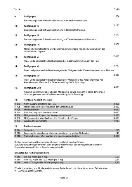 Empfehlungstarife für Privatleistungen - Ärztekammer Niederösterreich