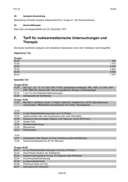 Empfehlungstarife für Privatleistungen - Ärztekammer Niederösterreich