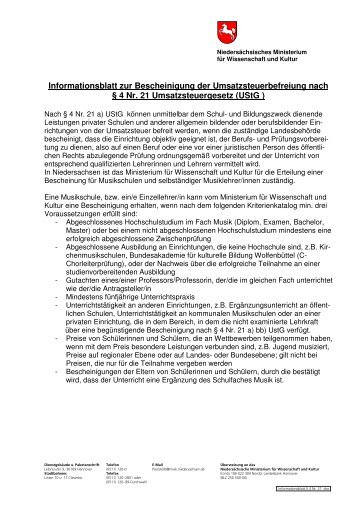 Informationen zu § 4 Nr. 21 UStG - Niedersächsisches Ministerium ...