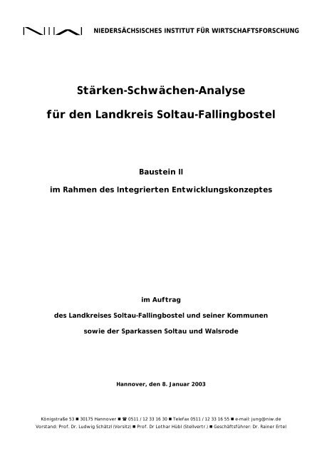 Stärken-Schwächen-Analyse für den Landkreis Soltau ... - NIW