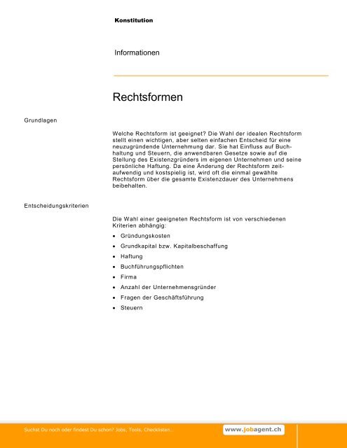 Rechtsformen - Jobagent.ch