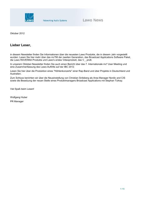 Lawo Newsletter – Oktober 2012