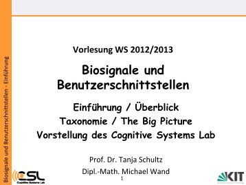 Vorlesung Biosignale und Benutzerschnittstellen - Cognitive ...