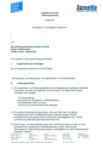 Wartungsvertrag - SpreeWa - Fenster und Türen