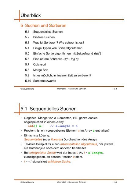 Überblick 5.1 Sequentielles Suchen