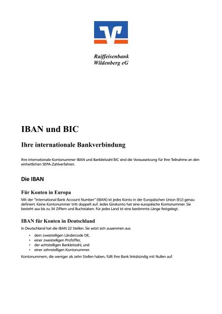 IBAN und BIC - Raiffeisenbank Wildenberg eG