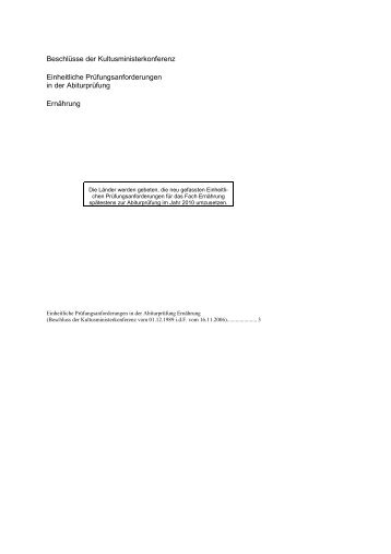 Beschlüsse der Kultusministerkonferenz Einheitliche ...