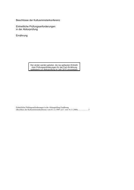 Beschlüsse der Kultusministerkonferenz Einheitliche ...