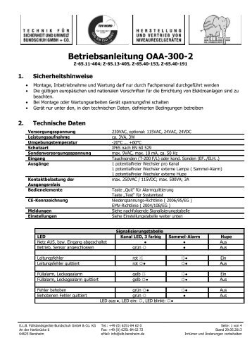 Betriebsanleitung OAA-300-2 - E.L.B. Füllstandsgeräte Bundschuh ...