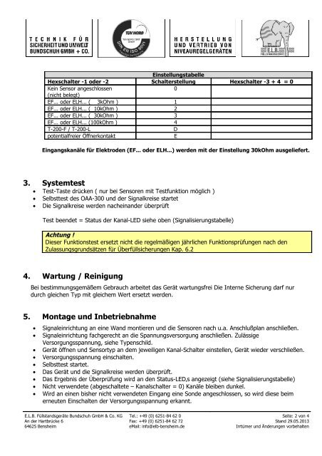 Betriebsanleitung OAA-300-2 - E.L.B. Füllstandsgeräte Bundschuh ...