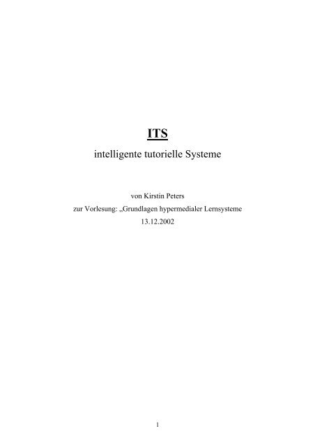 Intelligente tutorielle Systeme - K. Peters - Didaktik der Informatik