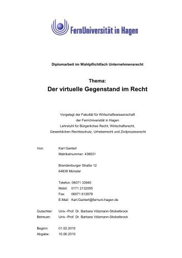 PDF (Diplomarbeit) - beim deposit::hagen - FernUniversität in Hagen