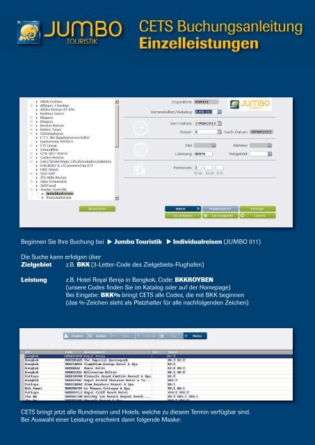 CETS Buchungsanleitung - Jumbo Touristik