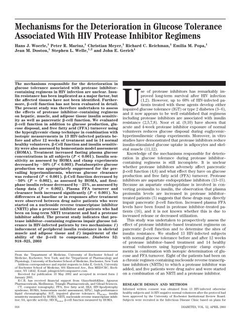 Mechanisms for the Deterioration in Glucose Tolerance ... - Diabetes