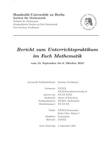 Praktikumsbericht Mathematik - Mathematik und ihre Didaktik - HU ...