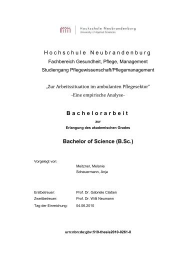 Hochschule Neubrandenburg Bachelorarbeit Bachelor of Science ...