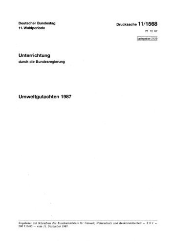 Unterrichtung Umweltgutachten 1987 - Deutscher Bundestag