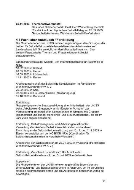 2003 LiKISS - Selbsthilfe-Kontaktstelle Kreis Lippe - Der Paritätische ...