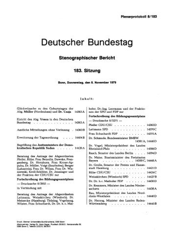 183. Sitzung - Deutscher Bundestag