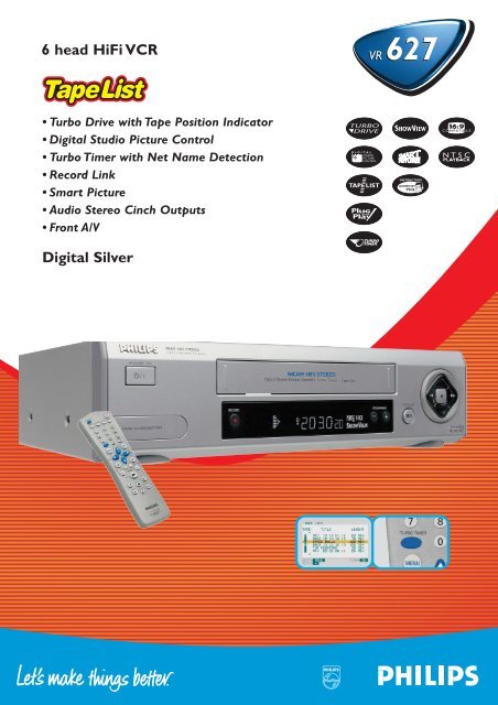 6 head Hifi VCR Digital Silver - Philips