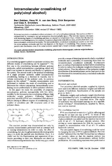 Intramolecular crosslinking of poly(vinyl alcohol)