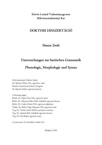 DOKTORI DISSZERTÁCIÓ Simon Zsolt Untersuchungen zur ...