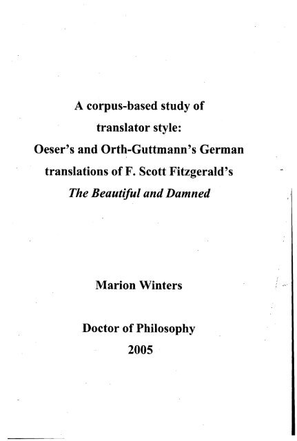 A corpus-based study of translator DORAS Oeser\'s and style: ... - Orth