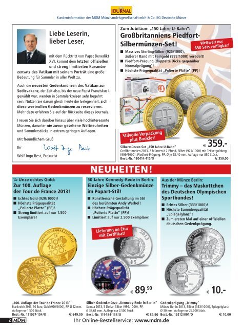 Begehrte Gedenkmünzen des Vatikan 2013! - MDM ...