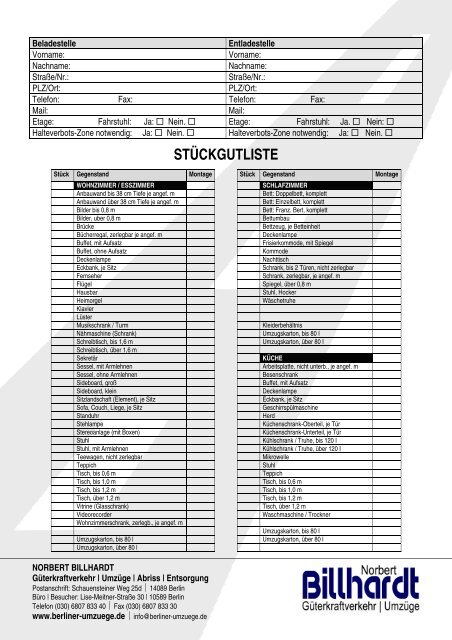 STÜCKGUTLISTE - Berliner Umzüge