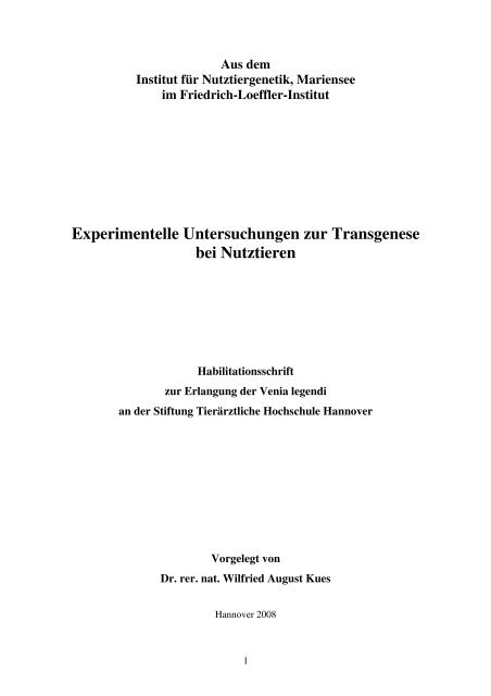 Experimentelle Untersuchungen zur Transgenese bei Nutztieren