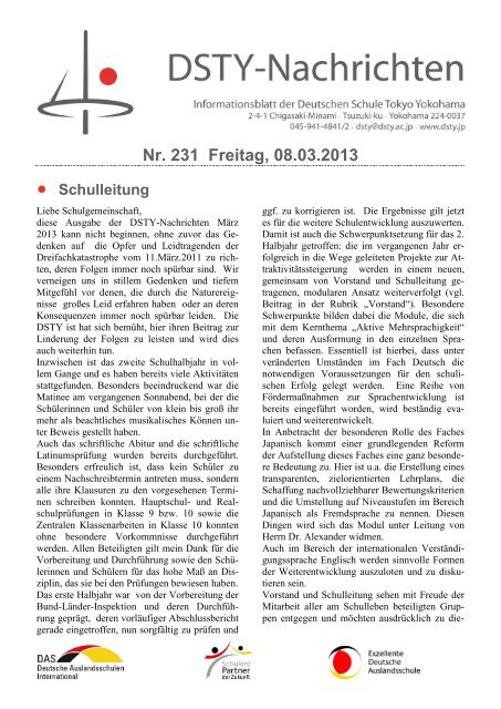 Nr. 231 Freitag, 08.03.2013 Schulleitung