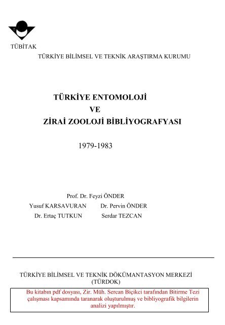türkiye entomoloji ve zirai zooloji bibliyografyası 1979-1983