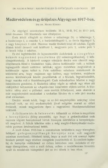 Madárvédelem és gyűrűjelzés Algyógyon 1917-ben - EPA