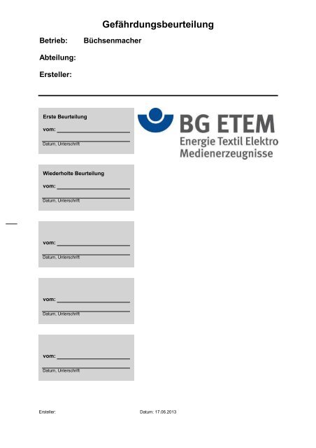 Gefährdungsbeurteilung - Die BG ETEM