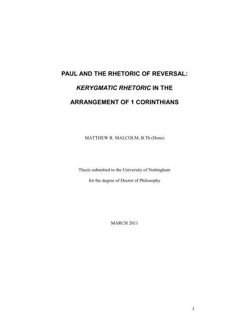 PAUL AND THE RHETORIC OF REVERSAL: KERYGMATIC ...
